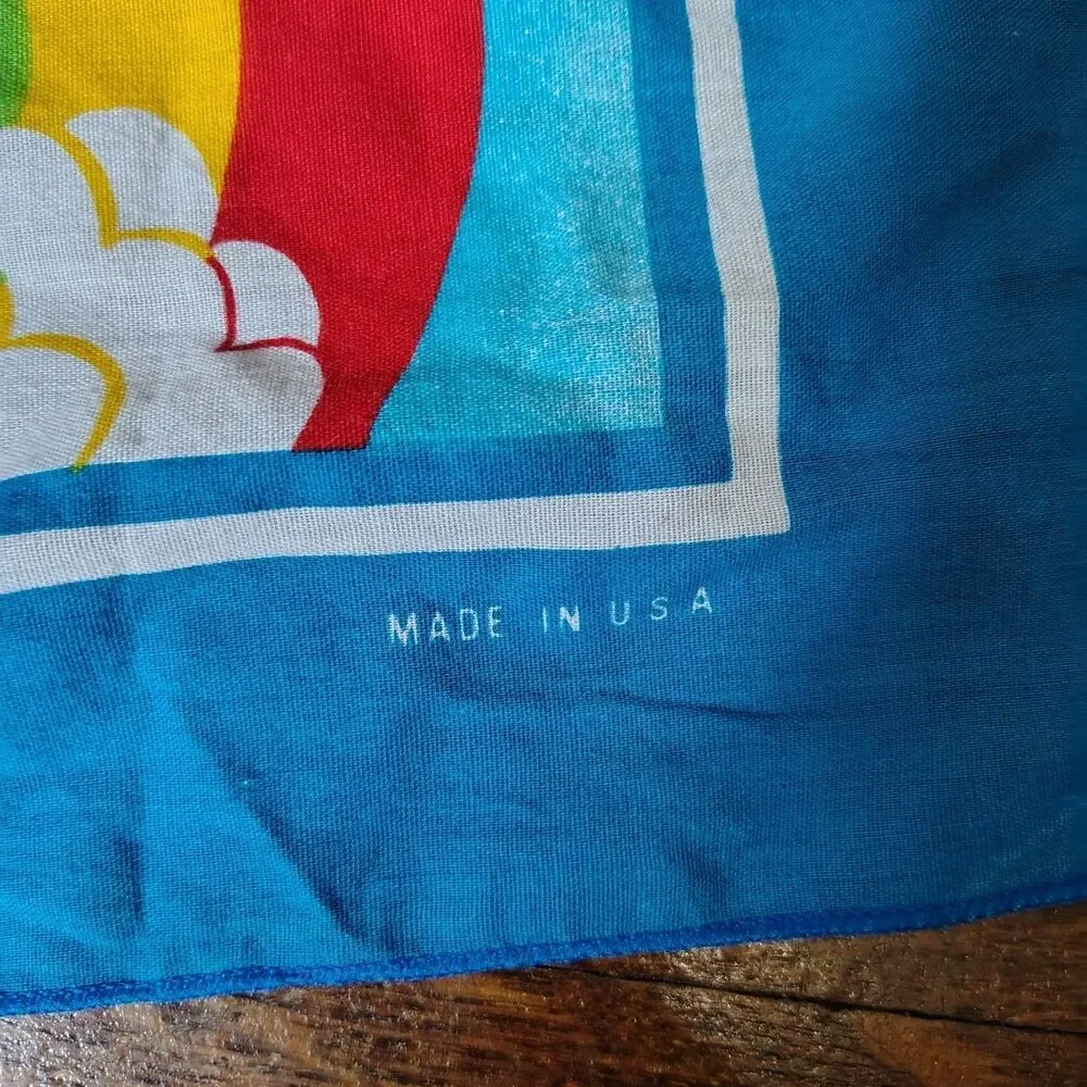 Vintage Unicorn Rainbow Bandana Scarf Handkerchief Blue USA Mythical Fantasy